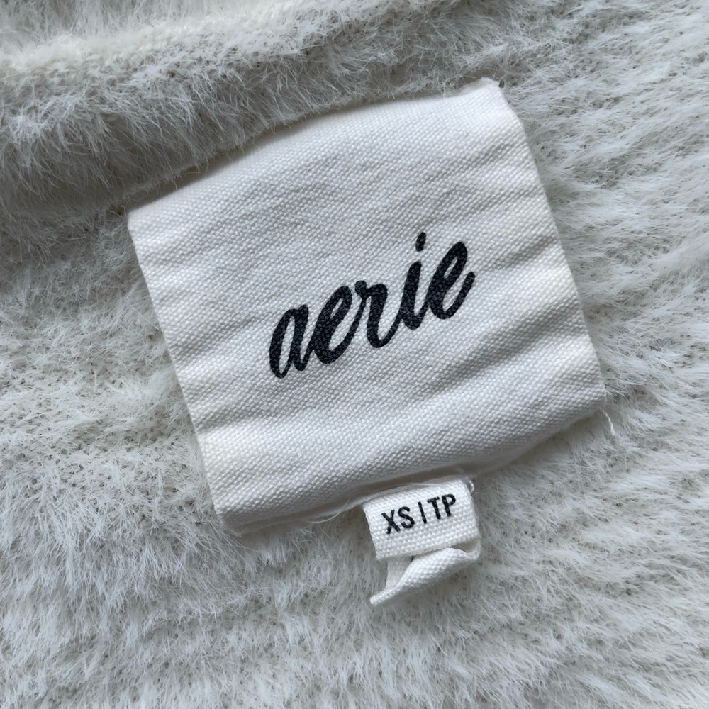 aerie Cream Fuzzy V-Neck Button Cardigan - Picture 3 of 3